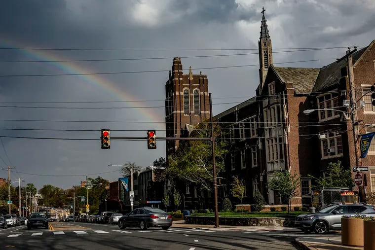 A rainbow over the La Salle University's campus in the Logan section of Philadelphia.