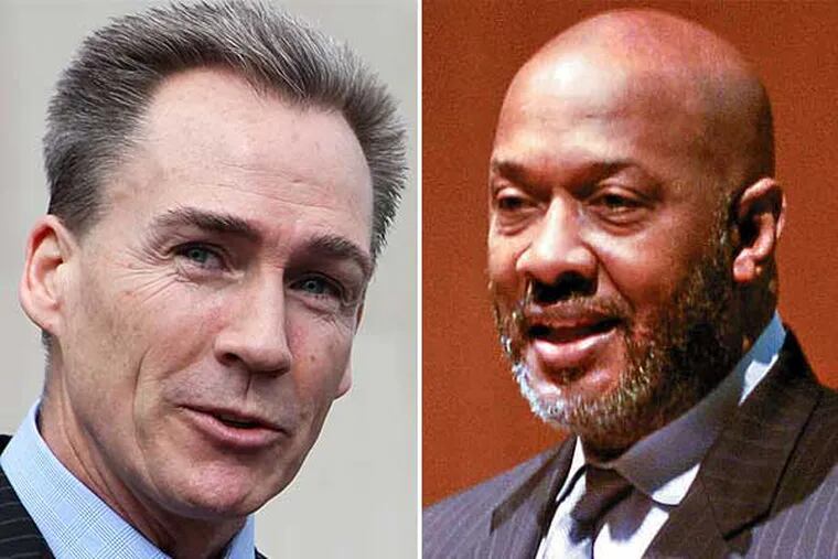 State Rep. Dwight Evans (right) and state Sen. Mike Stack (left) are under scrutiny for their expenses as lawmakers. (File photos)
