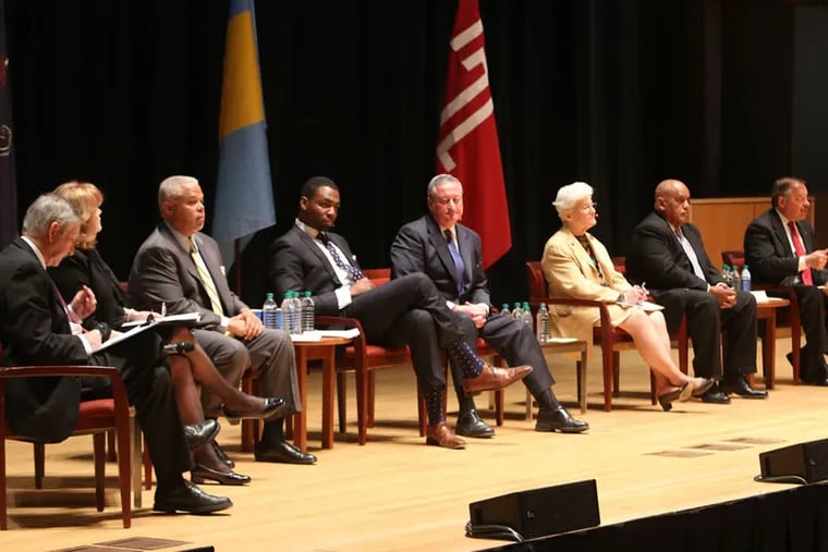 Candidates on stage at The Next Mayor debate at Temple University in Philadelphia on Monday, May 4, 2015. ( STEPHANIE AARONSON / Staff Photographer )