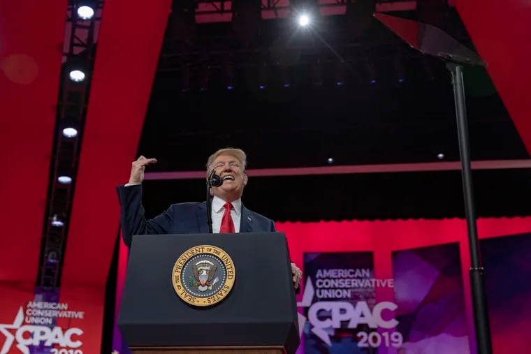 President Donald Trump during his two-hour speech at the Conservative Political Action Conference Saturday in National Harbor, Maryland.