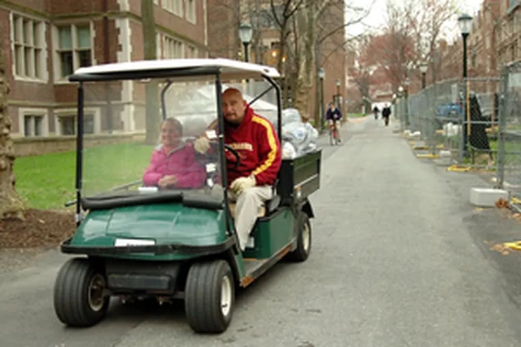 It&#0039;s no limo. It&#0039;s Stanley Konopka in his golf cart, left, and he&#0039;s making a detour from his trash route to deliver Davies to her classrooms. Above, the professor in 1963.