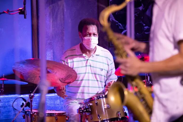 Chris' Jazz Cafe has begun streaming live performances from the empty club. Here, drummer Byron Landham performs with tenor saxophonist Eric Alexander on Aug. 1, 2020