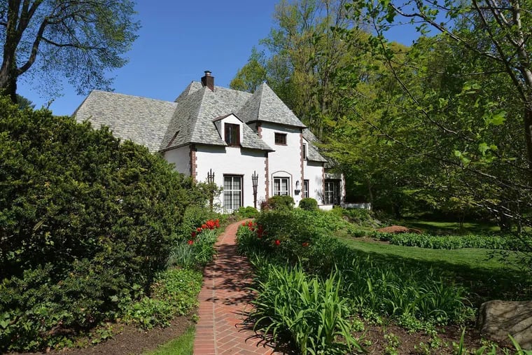 A house in Minden Manor, the historic 1920s neighborhood in Lower Merion by prolific architects-builders Wallace & Warner. The traditional design and slate roof are typical of houses in the neighborhood.