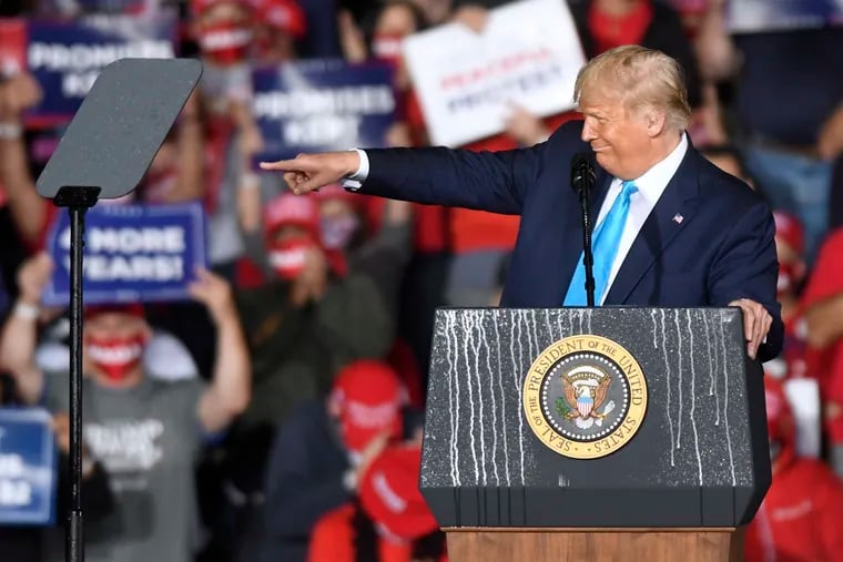 President Donald Trump speaks at a September 2020 campaign rally at Harrisburg International Airport in Middletown, Pa.