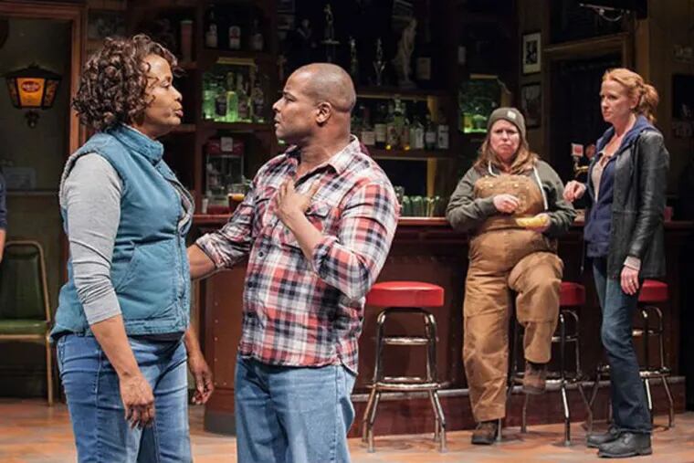 (Left to right:) Kimberly Scott, Kevin Kenerly, Tara Mallen, and Johanna Day in a 2015 production of Lynn Nottage's "Sweat" at the Arena Stage in Washington, D.C. The Pulitzer Prize-winning drama will play in two theaters in the Philadelphia area during the 2018-2019 season.