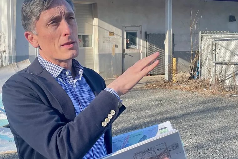Jason Duckworth, president of developer Arcadia Land Co., on the site of a proposed housing complex in Doylestown Township, Bucks County, that would include a 60-unit, age-restricted, affordable apartment building, as well as market-rate townhouses for sale.