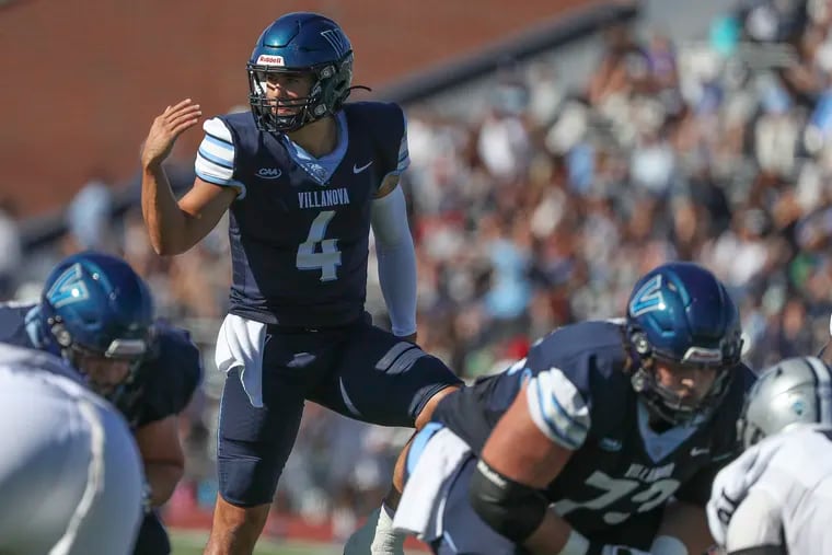 Villanova quarterback Connor Watkins (4) will lead the Wildcats offense as it seeks to get its first conference win of the season on the road against Maine on Saturday.
