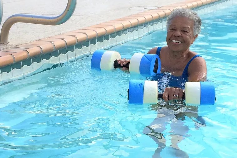 Wilhelmina Delco, who turns 88 in July, exercises five days a week in a pool near her home in Austin, Texas.