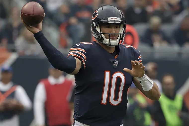 Mitchell Trubisky threw six touchdown passes to lead the Bears to a rout of the Buccaneers.