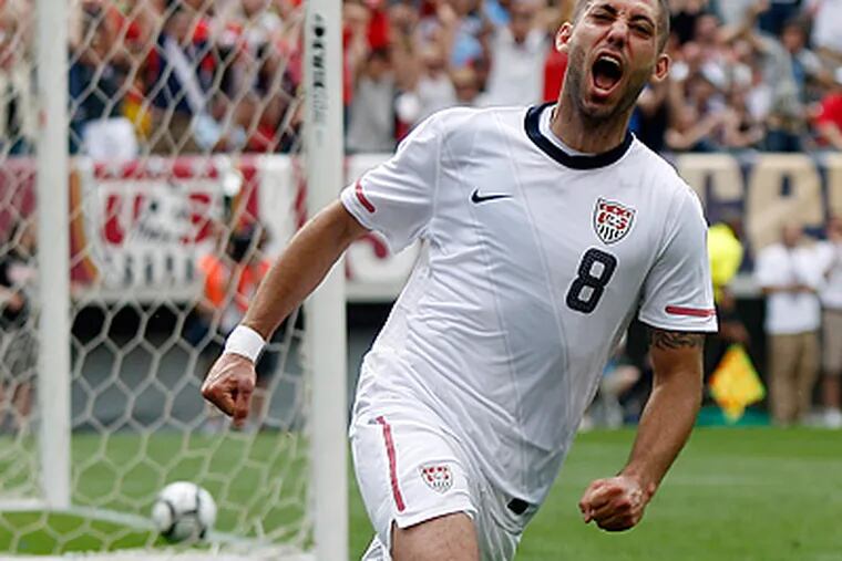 Clint Dempsey celebrates his go-ahead goal against Turkey. (AP Photo/Mel Evans)