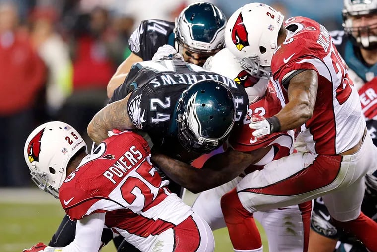Ryan Mathews gets stopped by the Cardinals defense on fourth down.