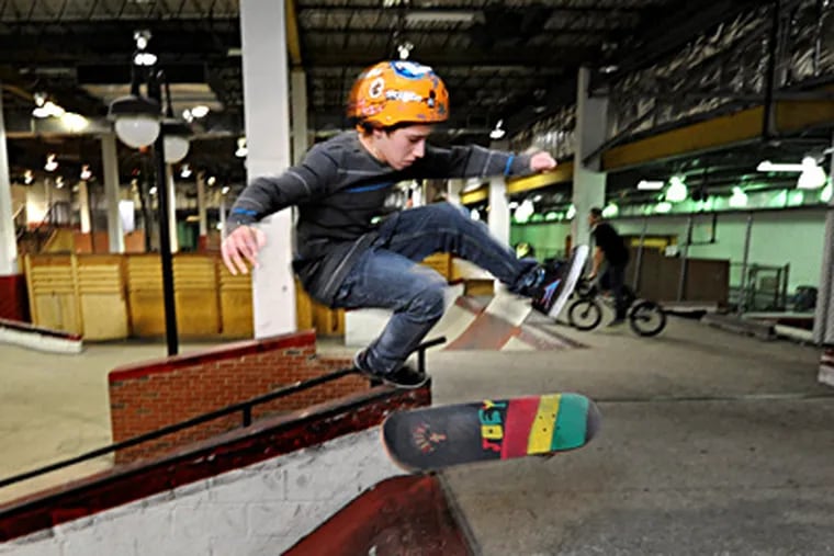 Joe Marrone, 13, works on his moves at the Black Diamond Skatepark. The business is closing as the Moorestown Mall adds four restaurants and a cineplex that will feature 3D movies and stadium seating, all a result of the town's vote to allow alcohol at the mall. (April Saul / Staff Photographer)