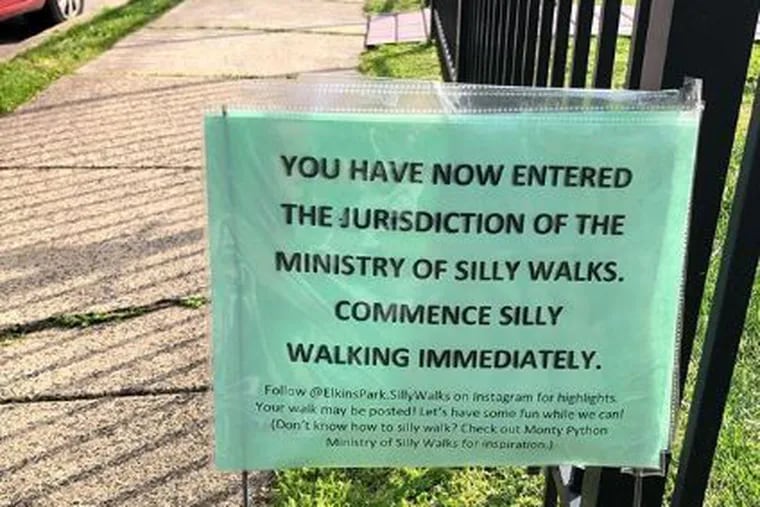 Cindy Appelbaum has two silly walk signs in front of her Elkins Park home. One, alerting visitors they are entering the jurisdiction of the Ministry of Silly Walks and the other, alerting them when they are leaving the jurisdiction.