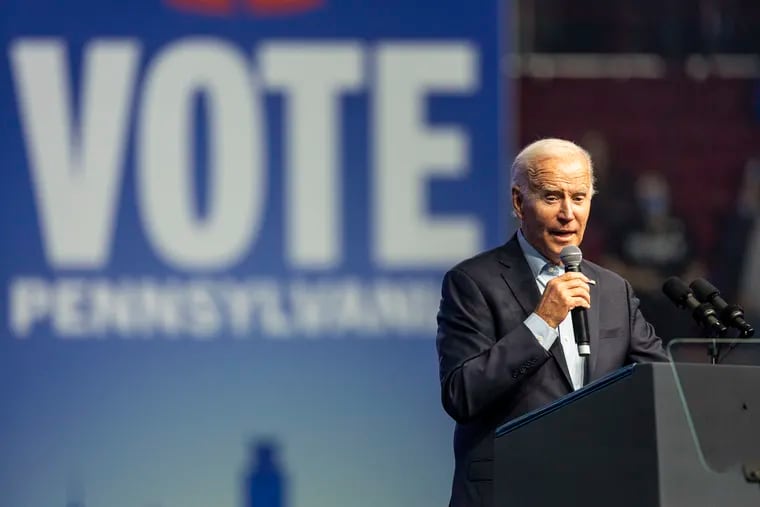 President Joe Biden speaks at a Democratic campaign rally at the Liacouras Center on Nov. 5, 2022.