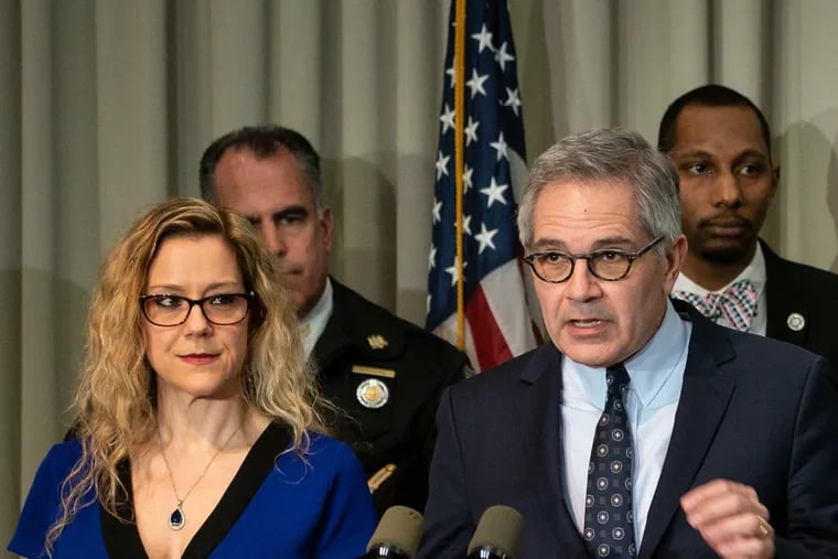 Assistant District Attorney Kimberly Esack (left) and District Attorney Larry Krasner.
