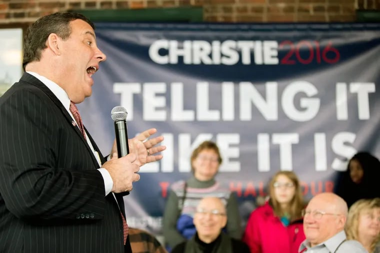 Republican presidential candidate Chris Christie speaks at Elly's Tea and Coffee House in Muscatine, Iowa, Tuesday, Dec. 29, 2015.