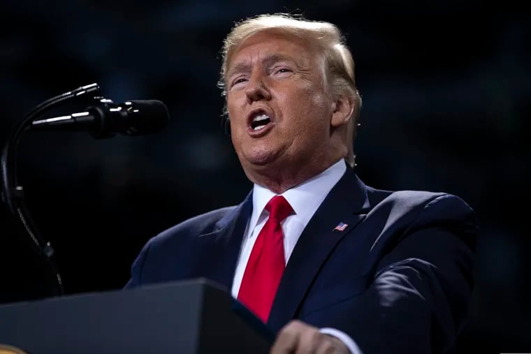 President Donald Trump speaks during a campaign rally at Kellogg Arena, Wednesday, Dec. 18, 2019, in Battle Creek, Mich. (AP Photo/ Evan Vucci)