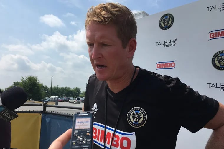 Jim Curtin speaks with reporters ahead of the Philadelphia Union's U.S. Open Cup quarterfinal game against Orlando City.