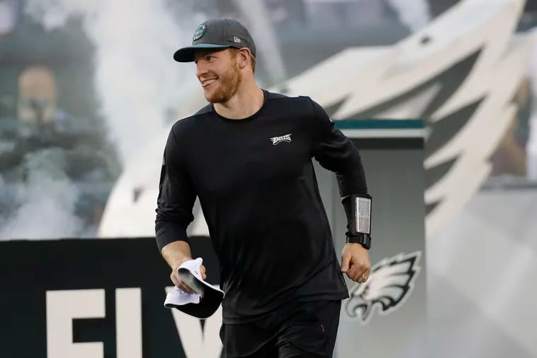 Eagles quarterback Carson Wentz was on the field during pregame player introductions, and that was it.