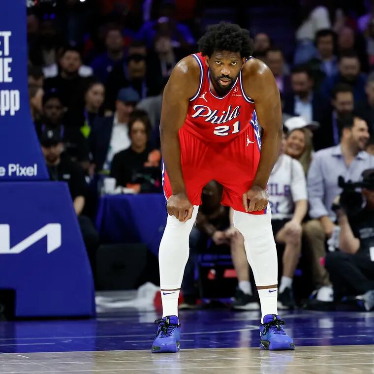 Sixers center Joel Embiid has had little left in the tank late in games against the Knicks in this first-round series.