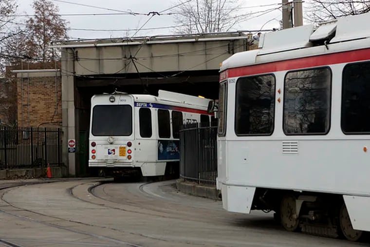 SEPTA trolleys enter the tunnel at the stop at 40th Street and Baltimore Avenue in 2018. The tunnel from 13th Street to 40th Street is closing for 10 days starting Friday, Aug. 9.