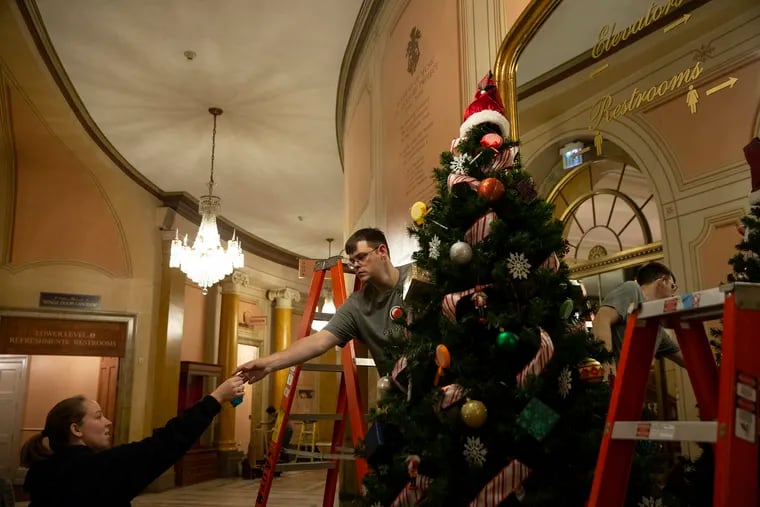 Christmas prep underway Wednesday at the Academy of Music, where a custom "Nutcracker" scent will greet patrons of the Pennsylvania Ballet's holiday classic, opening Friday.