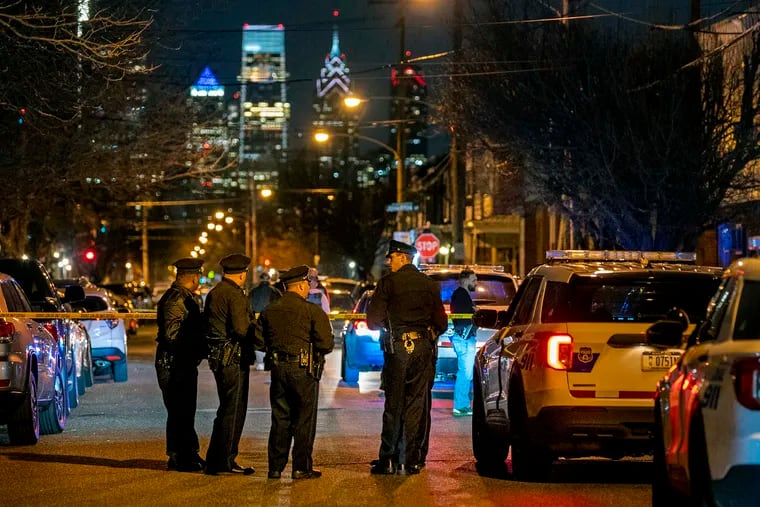 The scene in the area of 18th and Johnston Streets Mar. 1, 2022, after an unidentified young male was fatally shot by police and an officer was injured by shattered glass during a confrontation.
