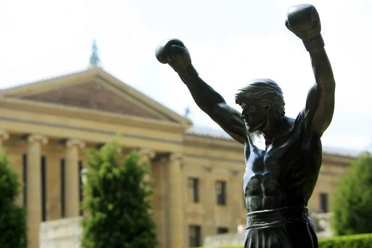 The bronze statue of Sylvester Stallone portraying the boxer from the film "Rocky III."