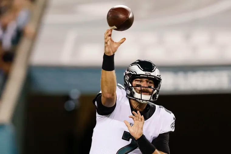Eagles quarterback Cody Kessler moves into the backup role behind Carson Wentz after Nate Sudfeld broke his wrist Thursday night.