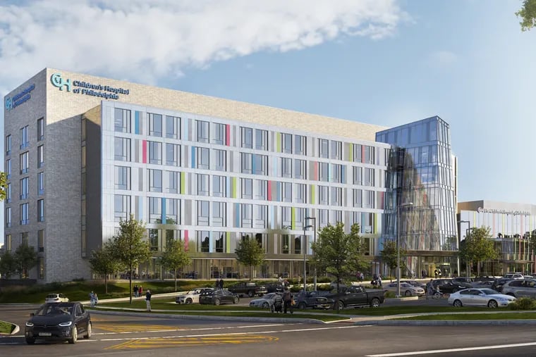 A rendering of the north facade of the Children's Hospital of Philadelphia's new inpatient facility in King of Prussia. Construction is expected to be finished by late 2021.