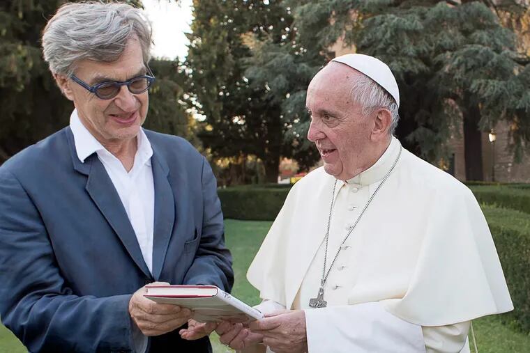 Pope Francis with director Wim Wenders during the filming of the documentary ‘Pope Francis: A Man Of His Word.’