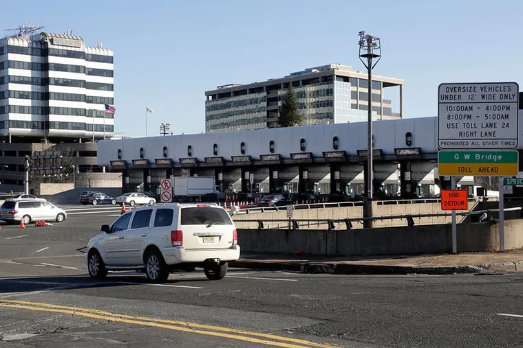 A car uses an onramp to the George Washington Bridge toll plaza in Fort Lee, N.J. Gas-fueled cars, trucks, and buses cause nearly half of New Jersey’s greenhouse gas emissions.