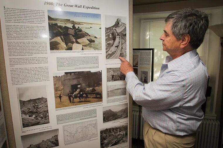 Jonathan Rudolph, owner of the Hargrave House B&B, points to a Great Wall image inside the Doylestown Historical Society. (ALEJANDRO A. ALVAREZ/Staff Photographer )