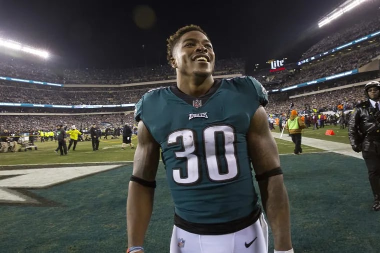 Eagles running back Corey Clement after the Eagles won the NFC championship game against the Minnesota Vikings, Sunday, Jan. 21, 2018, in Philadelphia.