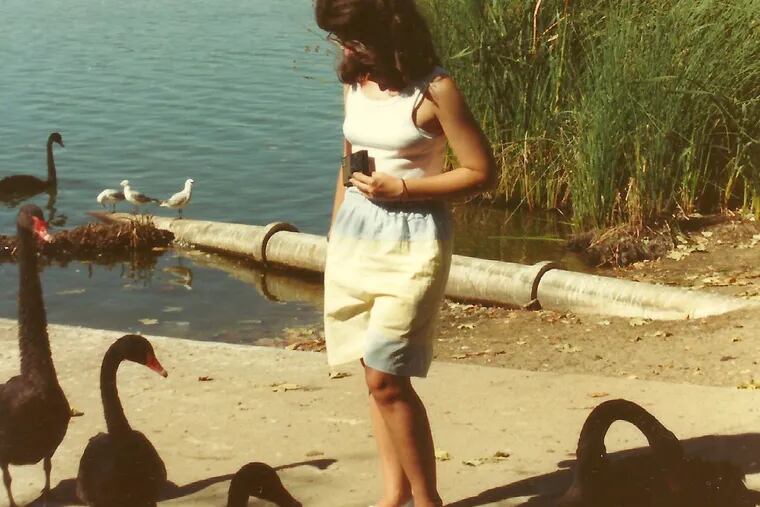Do not adjust your vision, that is Ilena Di Toro standing, with Disc camera in hand, among the black swans at Lake Monger.