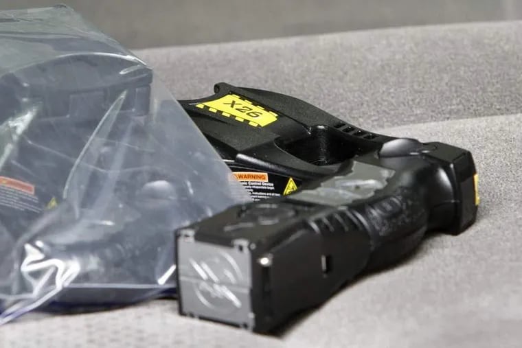 Shown on Wednesday May 2, 2012 is the taser confiscated by Delaware County Criminal Investigators which was allegedly used on Da'Qwaun Jackson while he was being detained inside the borough police station jail cell. (For the Daily News/ Joseph Kaczmarek)
