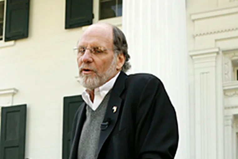 On crutches, Gov. Jon S. Corzine leaves today's press conference outside of
Drumthwacket, the Governor's Mansion in Princeton.