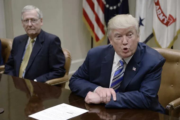 President Trump has asked Senate Majority Leader Mitch McConnell, left, to consider repealing the Affordable Care Act even if it is not replaced.