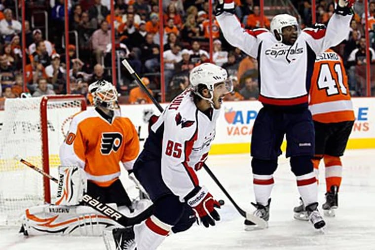 The Capitals scored five goals against Ilya Bryzgalov and the Flyers during Thursday's game. (Yong Kim/Staff Photographer)