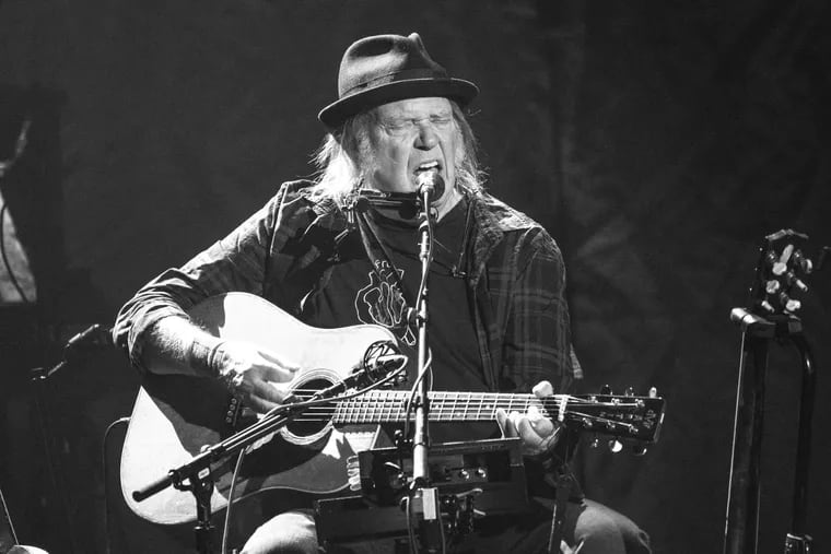 Neil Young at the Tower Theater in Upper Darby on Sunday.