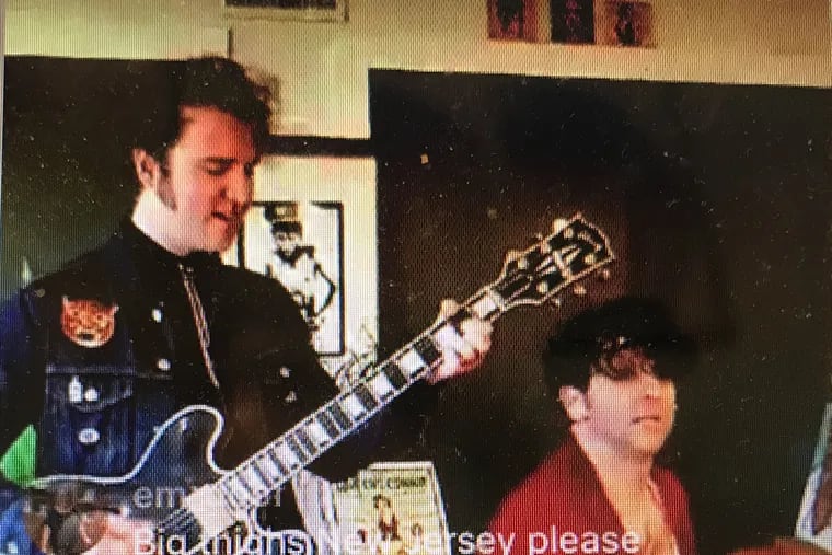 A screenshot of Will Donnelly and Adam Weiner of Low Cut Connie performing on Saturday night in the band's "Live From South Philly" live streaming series from Weiner's South Philadelphia home.