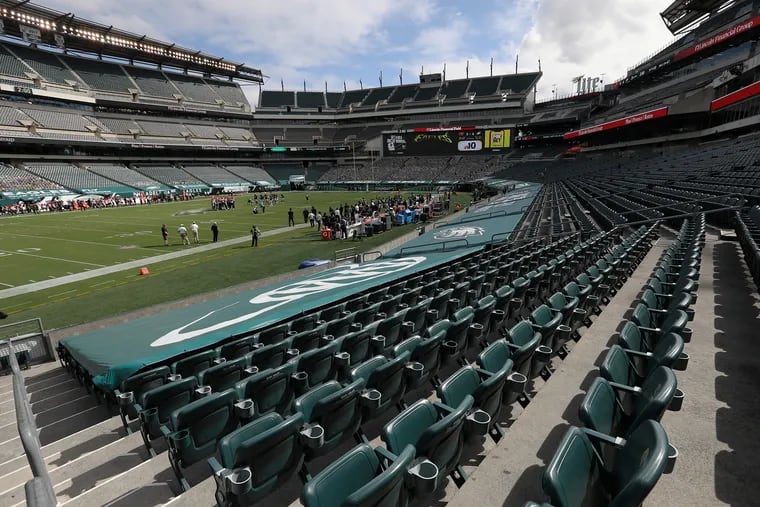 The stands are empty due to the coronavirus pandemic during a game between the Eagles and the Cincinnati Bengals at Lincoln Financial Field in South Philadelphia on Sunday, Sept. 27, 2020. The Eagles tied with the Bengals 23-23.