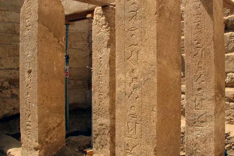 Four limestone columns with hieroglyphic inscriptions can be seen in the tomb's antechamber.