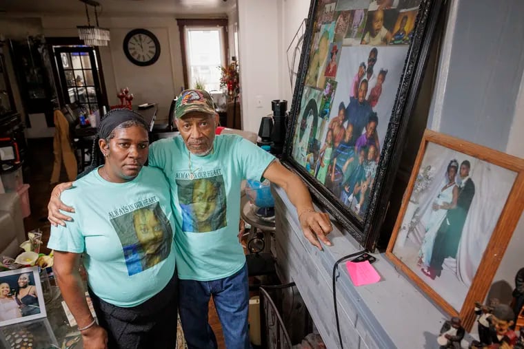 Bani and Kenneth Jones, parents of Kasheeda Jones, at their home in Philadelphia on Wednesday, Jan. 10, 2024. Their daughter was killed on Nov. 17. The parents are hoping for more from Philadelphia police in solving the shooting death of their daughter.