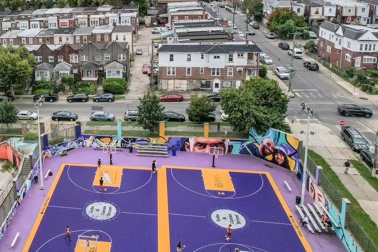 The basketball court dedicated to the late Kobe Bryant and his daughter Gianna Bryant at the Tustin Playground in the Overbrook section of Philadelphia.