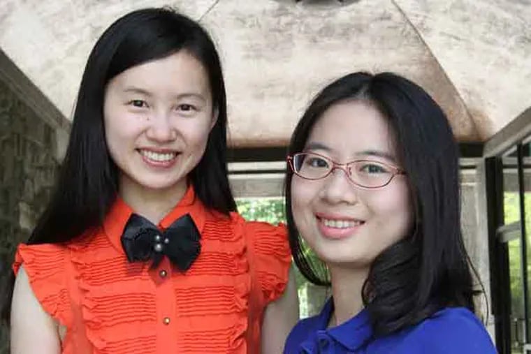 Chengying Wang , 20, left, and Ling Zhong, 22, senior, right, will be translating the graduation ceremony during commencement at Swarthmore College. A graduating Swarthmore College student will be simultaneously translating Sunday's commencement into Mandarin. The school in the past has translated the ceremony into Spanish. Will interview the student and do a short feature on her. Explain how this works and why they do it and why Mandarin was added this year.  05/29/2013  ( MICHAEL BRYANT / Staff Photographer )