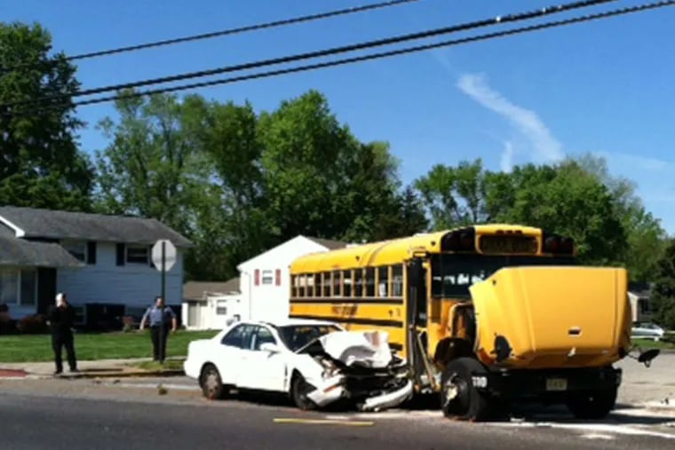 After the Burlington Twp. wreck. The bus with 15 students was on its way to Fountain Woods Elementary. Seven children and the car's driver were treated at hospitals.