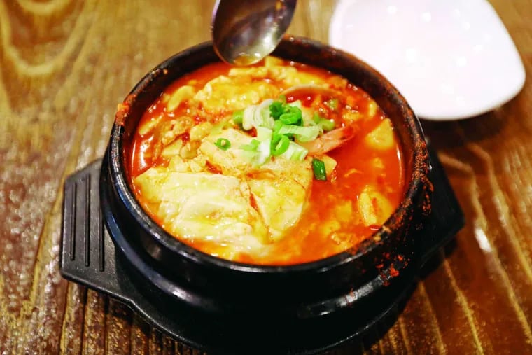 Dubu's signature dish, soondubu, is served in a seafood variant. The tofu stew takes several weeks to make.