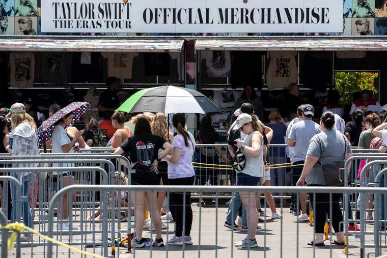 Fans line up in Lot K for Taylor Swift Eras Tour merchandise on Thursday, May 11, 2023, a day before her three-day stint at Lincoln Financial Field.
