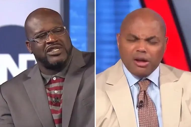 Former NBA greats Shaquille O’Neal (left) and Charles Barkley got into an epic shouting match on the set of “Inside the NBA.”